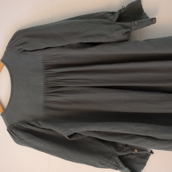 Belle Chiara Organic Cotton Gauzy Modest Midi Gray Long Sleeve Dress Size 16 - Picture 7 of 8